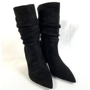 Nine West Knee High Boots Woman’s Size 9.5M Side Zip Block Heel Faux Suede Black